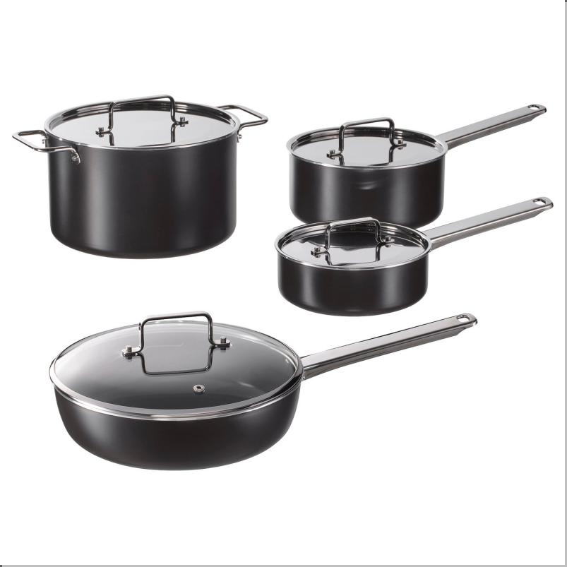 GULDÖRING グルドーリング 調理器具8点セット - こびりつき防止加工 ステンレススチール/ブラックグレー