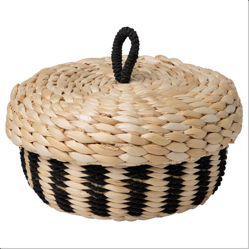 MAVINN メーヴィン ふた付きボックス - バナナ繊維/ブラック ストライプ模様