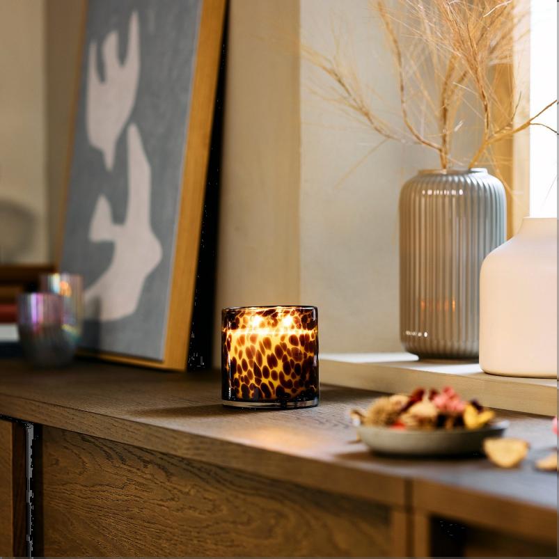 KRONSÅNGARE クロンソンガレ アロマキャンドル ガラス容器入り 芯2本 - ピーチ/水玉模様 ブラウン 50 時間