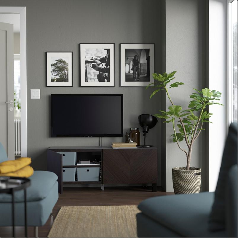BESTA ベストー テレビ台 扉付き - ブラックブラウン ヘデヴィーケン/ストゥッバルプ/ダークブラウン ステインオーク材突き板 120x42x48cm