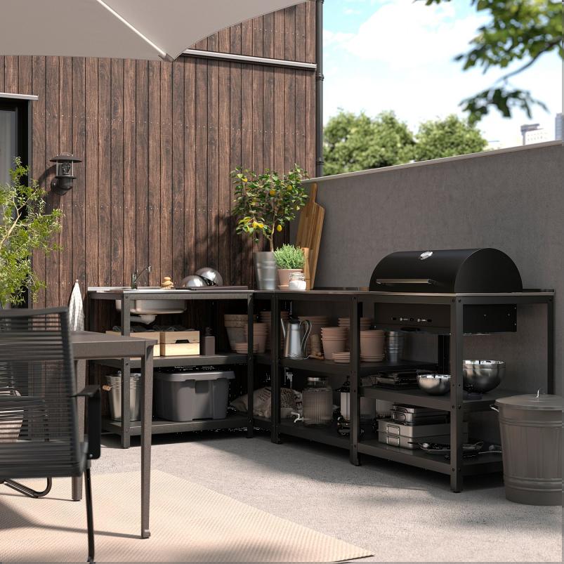 GRILLSKAR グリルシェール アウトドア用キッチン シンクユニット/チャコールバーベキュー付き - ステンレススチール 258x147cm