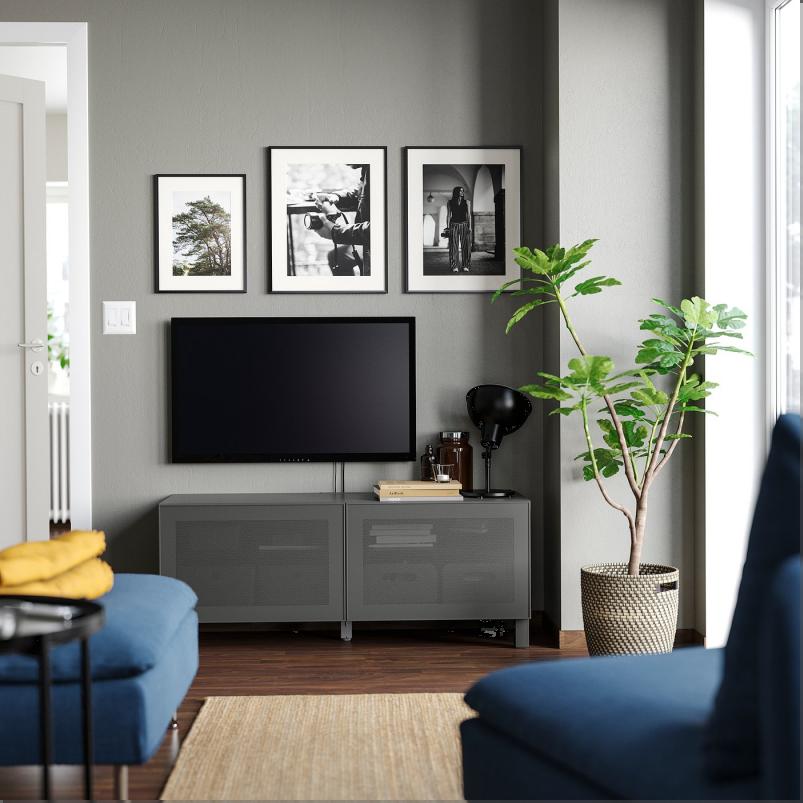 BESTA ベストー テレビ台 扉付き - ダークグレー/モルトヴィーケン/ストゥッバルプ ダークグレー 120x42x48cm