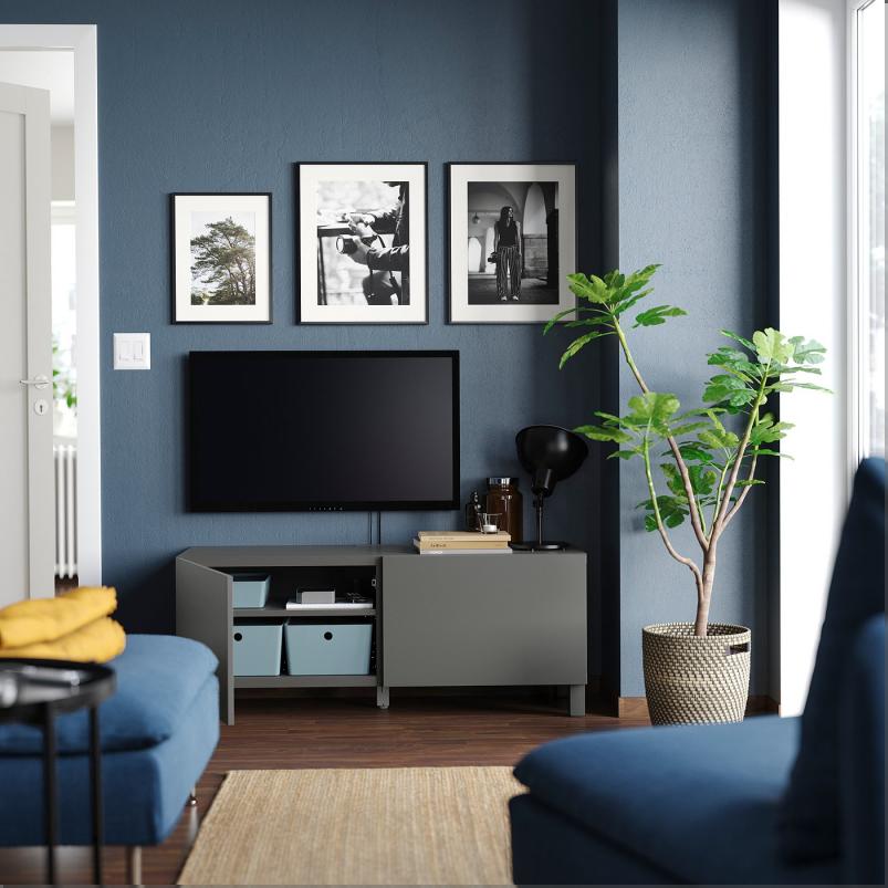BESTA ベストー テレビ台 扉付き - ダークグレー/ラップヴィーケン/ストゥッバルプ ダークグレー 120x42x48cm