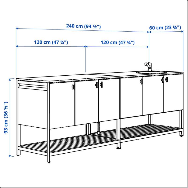 BATSKAR ボートシェール 屋外用キッチン シンクユニット付き - ダークグレー 240x60cm