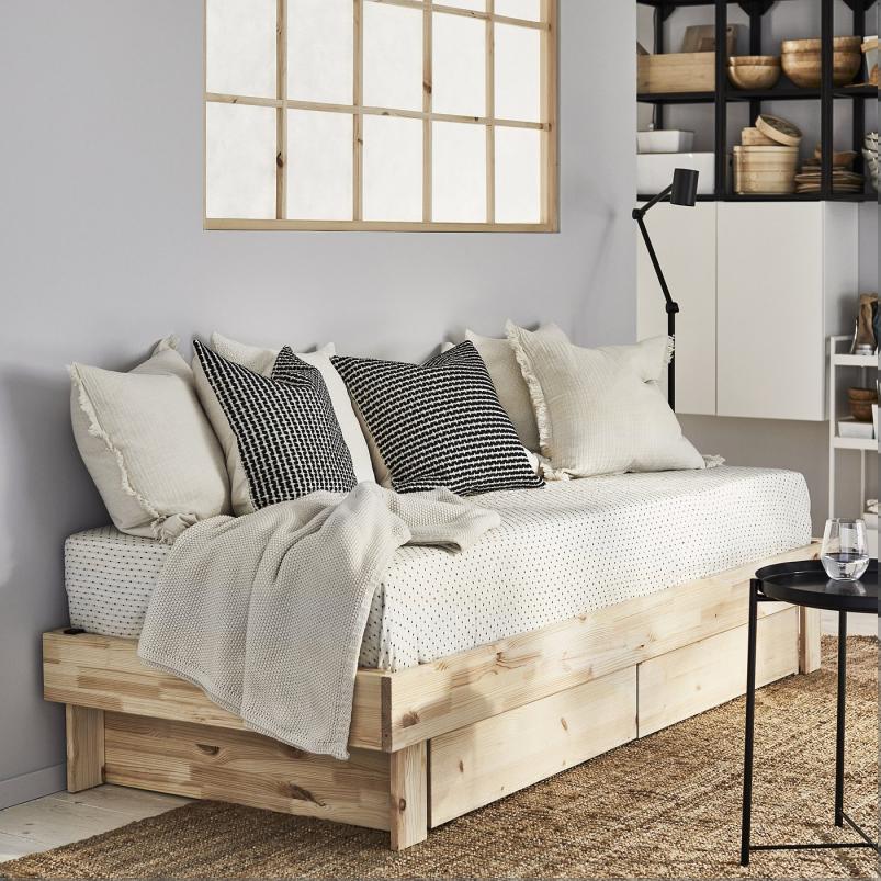 GLAMBERGET グラムベルゲット ベッドルーム家具2点セット - パイン材/カートルプ ベージュ 80-160x200cm