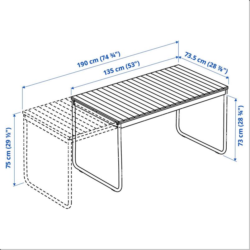 VÄSMAN / タルシェール テーブル＋チェアアームレスト付き6 屋外用 - 伸長式 LBS/C クッダルナ LGB 135x190/74cmm