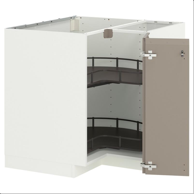 METOD メトード コーナーベースキャビネット 回転式収納付き - ホワイト/ウップローヴ マットダークベージュ 88x88x80cm