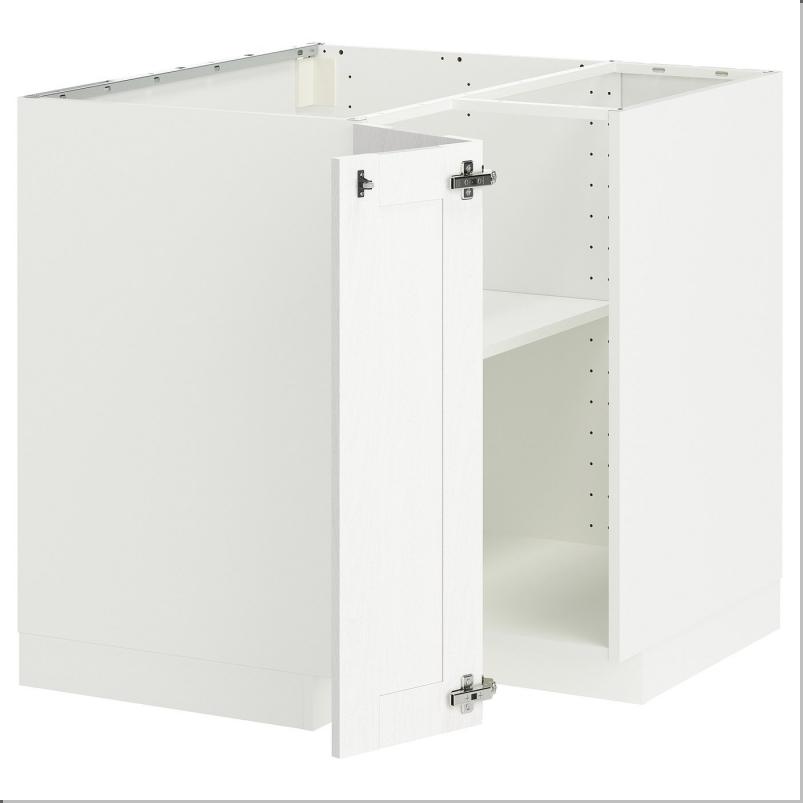 METOD メトード コーナーベースキャビネット 棚板付き - ホワイト エンコーピング/ホワイト 木目調 88x88x80cm