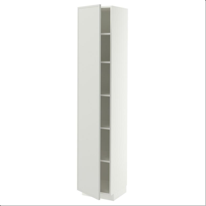 METOD メトード ハイキャビネット 棚板付き - ホワイト/アスプウッデン ライトグレー 40x41x200cm