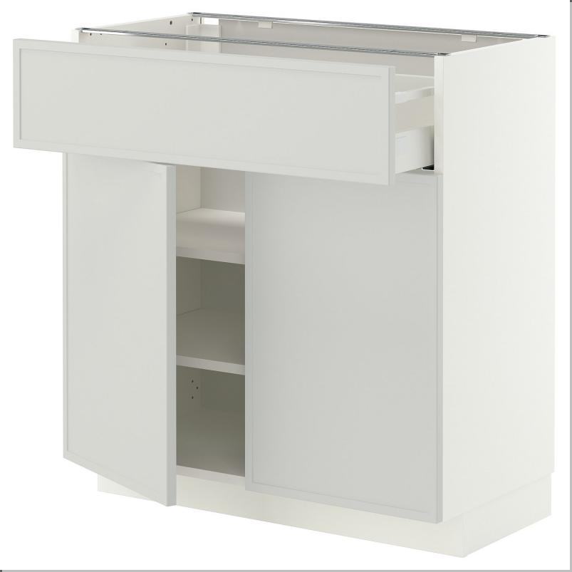 METOD メトード / MAXIMERA マキシメーラ ベースキャビネット 引き出し＆扉2枚付き - ホワイト/アスプゥデン ライトグレー 80x41x80cm