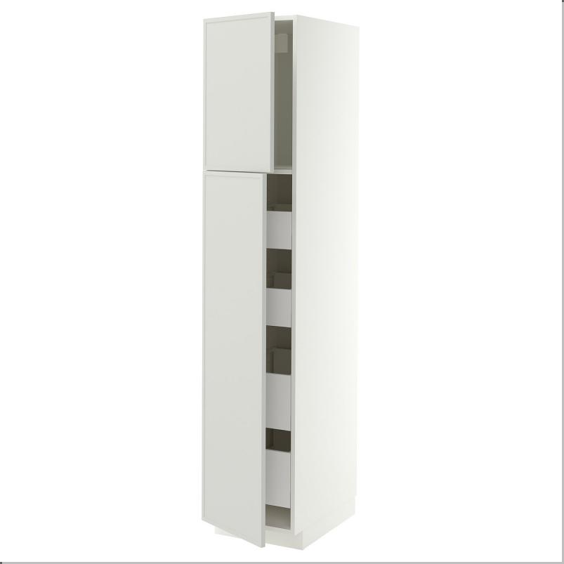 METOD メトード / MAXIMERA マキシメーラ ハイキャビネット 扉2枚/棚板/引き出し4個付き - ホワイト/アスプゥデン ライトグレー 40x60x200cm