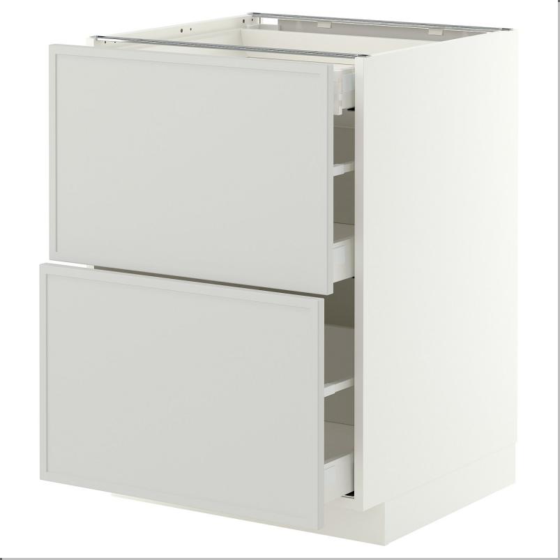 METOD メトード / MAXIMERA マキシメーラ ベースキャビネット 引き出し前部2/引き出し3 - ホワイト/アスプゥデン ライトグレー 60x60x80cm