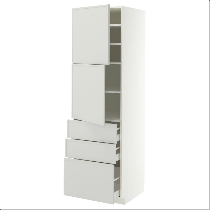 METOD メトード / MAXIMERA マキシメーラ ハイキャビネット 扉2枚＋引き出し3個付き - ホワイト/アスプゥデン ライトグレー 60x60x200cm