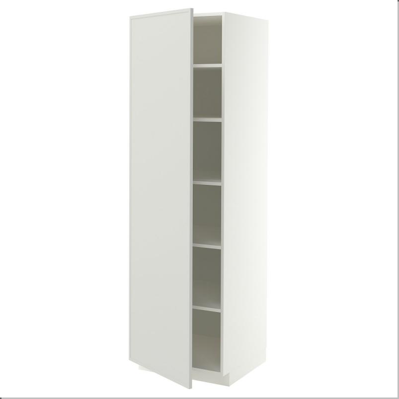 METOD メトード ハイキャビネット 棚板付き - ホワイト/アスプウッデン ライトグレー 60x60x200cm