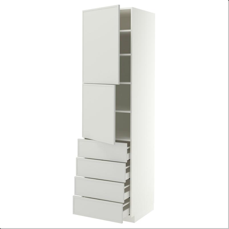 METOD メトード / MAXIMERA マキシメーラ ハイキャビネット 棚板/引き出し4個/扉2枚付き - ホワイト/アスプゥデン ライトグレー 60x60x220cm