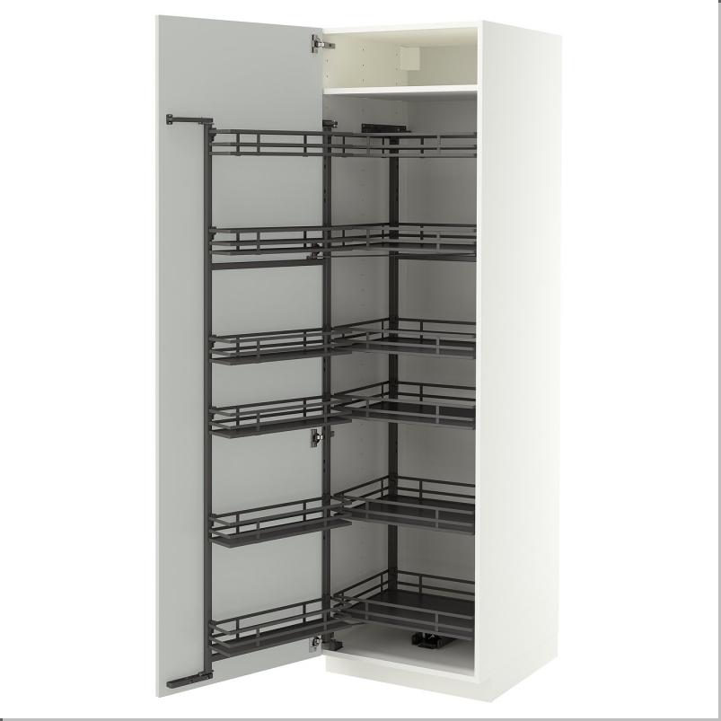 METOD メトード ハイキャビネット プルアウト式食品庫付き - ホワイト/アスプゥデン ライトグレー 60x60x200cm