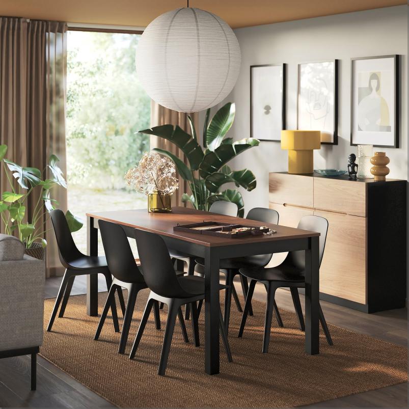 ALHULT オールフルト / ODGER オドゲル テーブル＆チェア6脚 - ブラック/ブラウン/チャコール 170x80cm