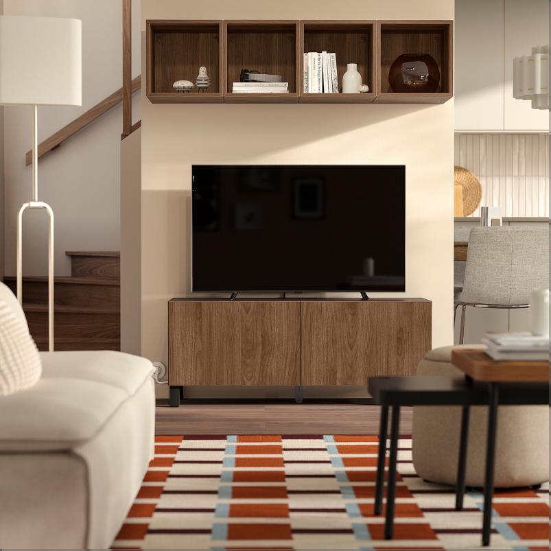 BESTA ベストー テレビ台 扉付き - ブラックブラウン/ラップヴィーケン/ストゥッバルプ ウォールナット調 120x42x48cm