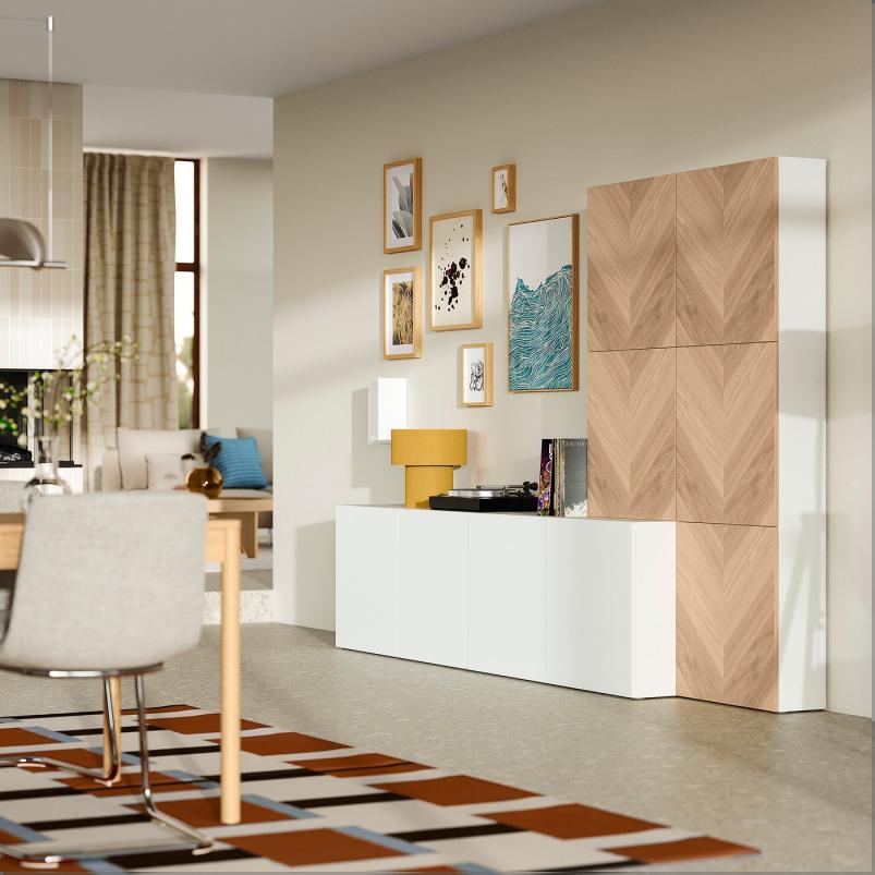 BESTA ベストー 収納コンビネーション 扉付 - ホワイト ラップヴィーケン/ヘデヴィーケン オーク 300x42x193cm