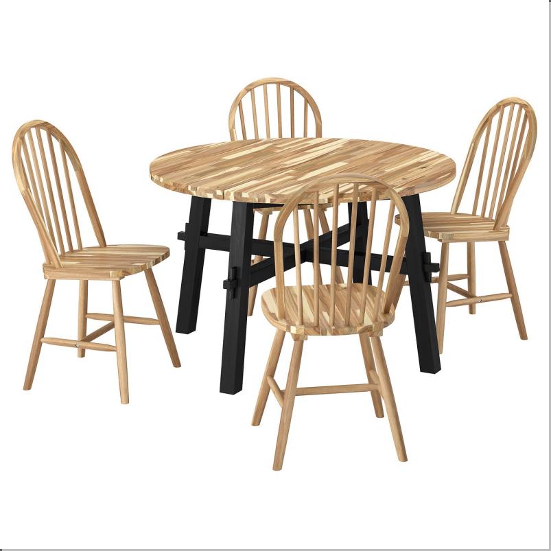 SKOGSTA スコグスタ テーブル＆チェア4脚 - アカシア/ブラック/アカシア材 120 cm