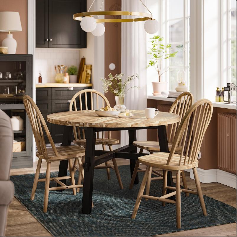 SKOGSTA スコグスタ テーブル＆チェア4脚 - アカシア/ブラック/アカシア材 120 cm