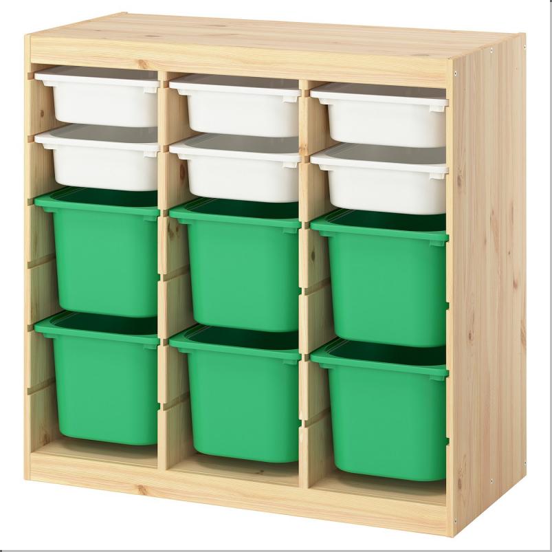 TROFAST トロファスト 収納コンビネーション - ルームディバイダ― ライトホワイトステインパイン/ホワイト ブライトグリーン 93x44x91cm