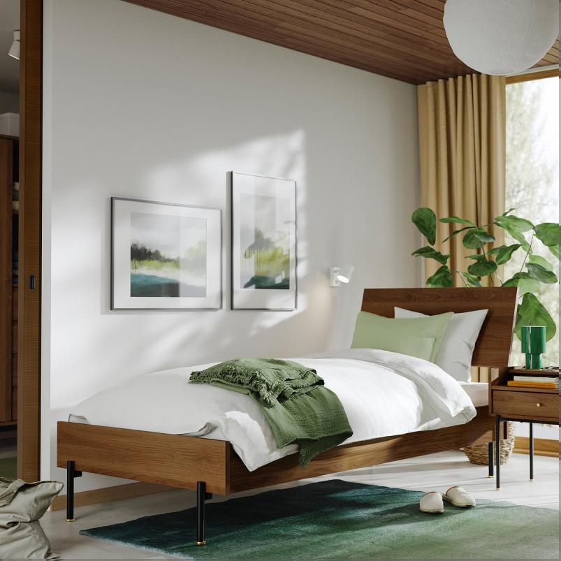 RADMANSO ロードマンソー ベッドフレーム - ブラウン ウォールナット調/リルヘラン 90x200cm