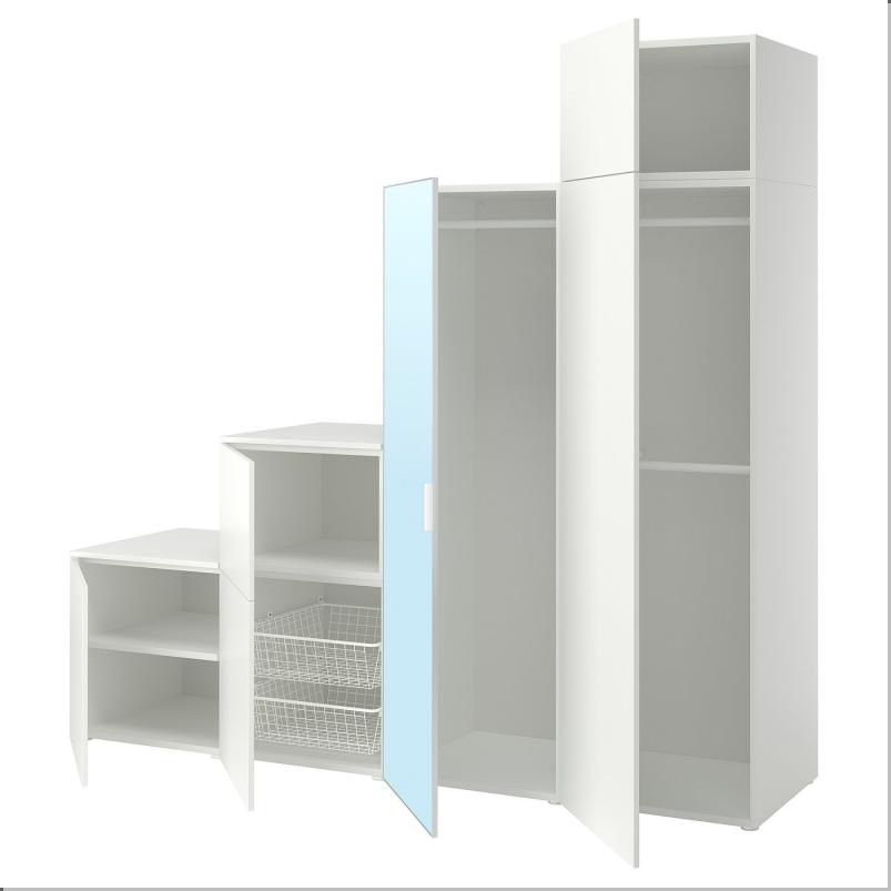 PLATSA プラッツァ ワードローブ 扉6枚付き - ホワイト STRAUMEN/ストラウメン ミラーガラス/FONNES/フォッネス ホワイト 240x57x221cm