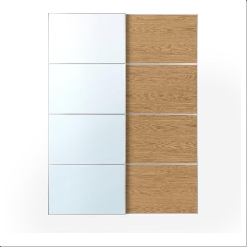 AULI アウリ / MEHAMN メーハムン 引き戸 2枚組 - アルミニウム ミラーガラス/両面仕様 オーク調 150x201 cm