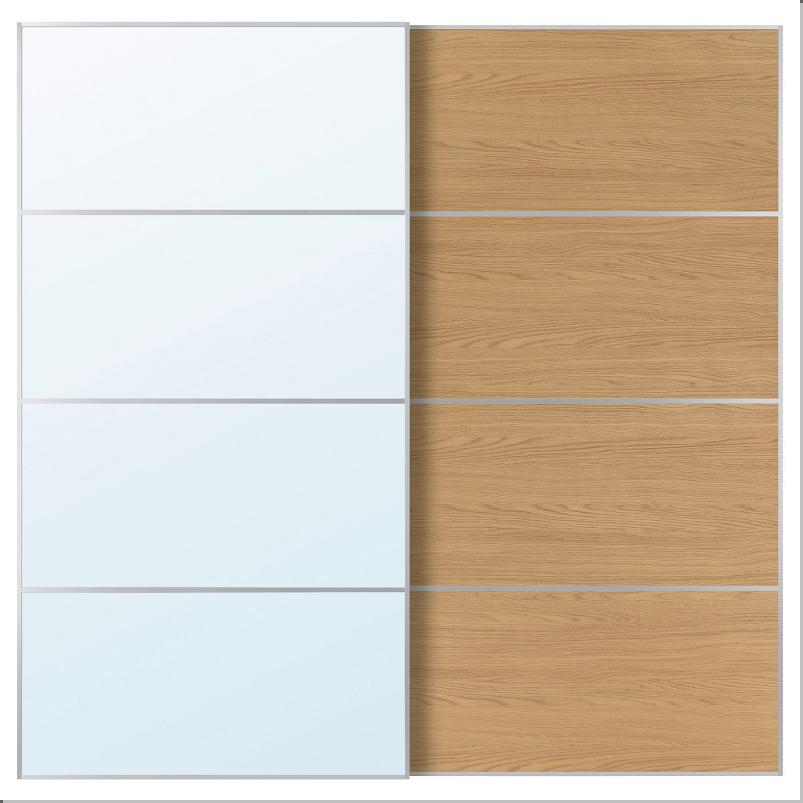 AULI アウリ / MEHAMN メーハムン 引き戸 2枚組 - アルミニウム ミラーガラス/両面仕様 オーク調 200x201cm