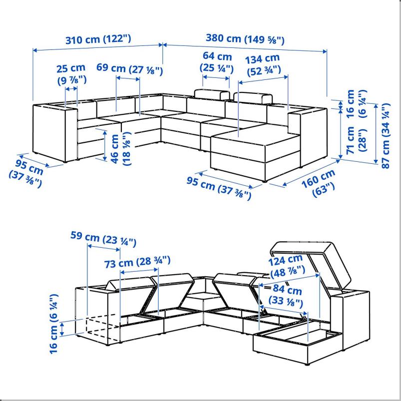 JATTEBO イェッテボ U字形ソファ、7人掛け - 寝椅子付き 右 ヘッドレスト付き/サムサーラ イエローブラウン