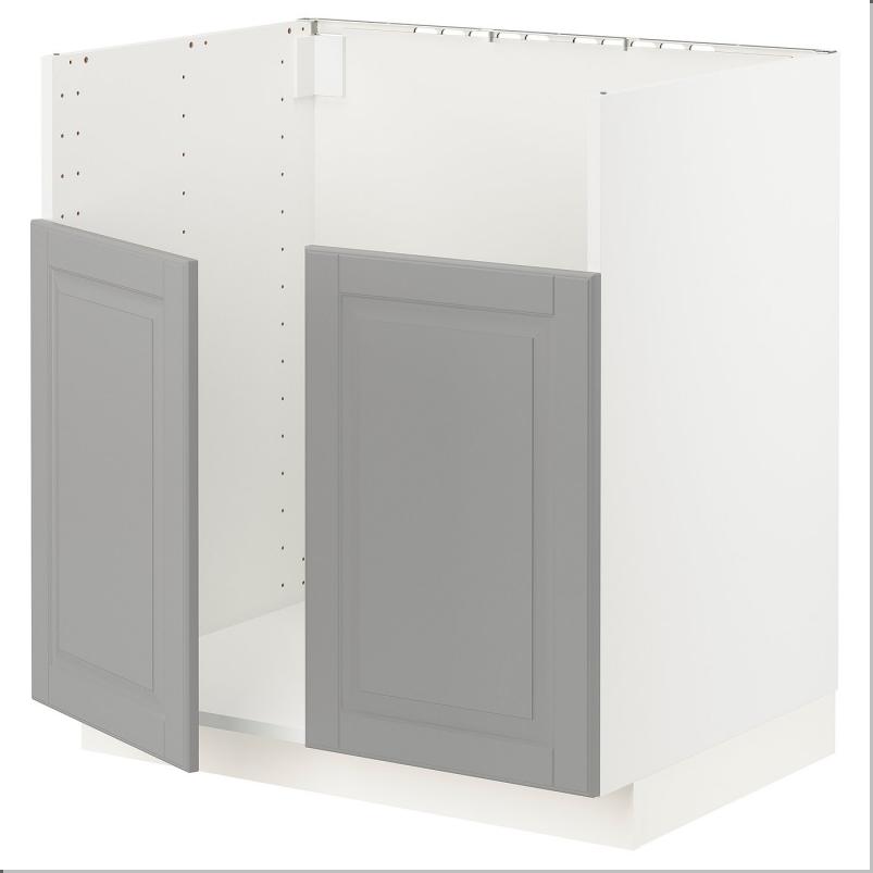 METOD メトード ベースキャビネット TALLSJÖN/タルショーン シンク用 - ホワイト/ボードビーン グレー 80x60x80 cm