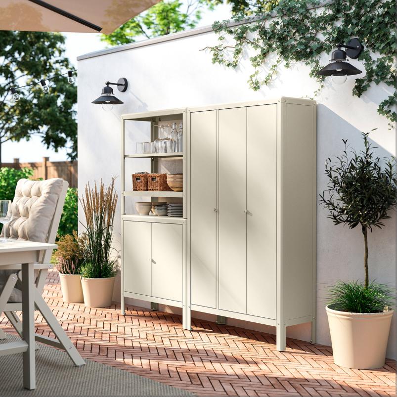 KOLBJORN コールビョーン シェルフユニット キャビネット2付き - ベージュ/屋外用 室内 171x37x161cm