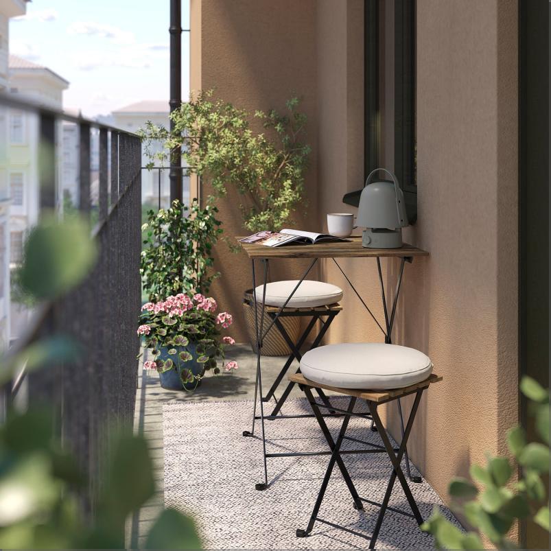 TARNO テルノー スツール 屋外用 - 折りたたみ式 ブラック/ライトブラウンステイン/フローソーン/デューヴホルメン ベージュ 39x79cm