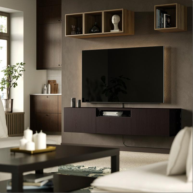 BESTÅ ベストー テレビ台 - ブラックブラウン/ラップヴィーケン ブラックブラウン 180x42x39 cm
