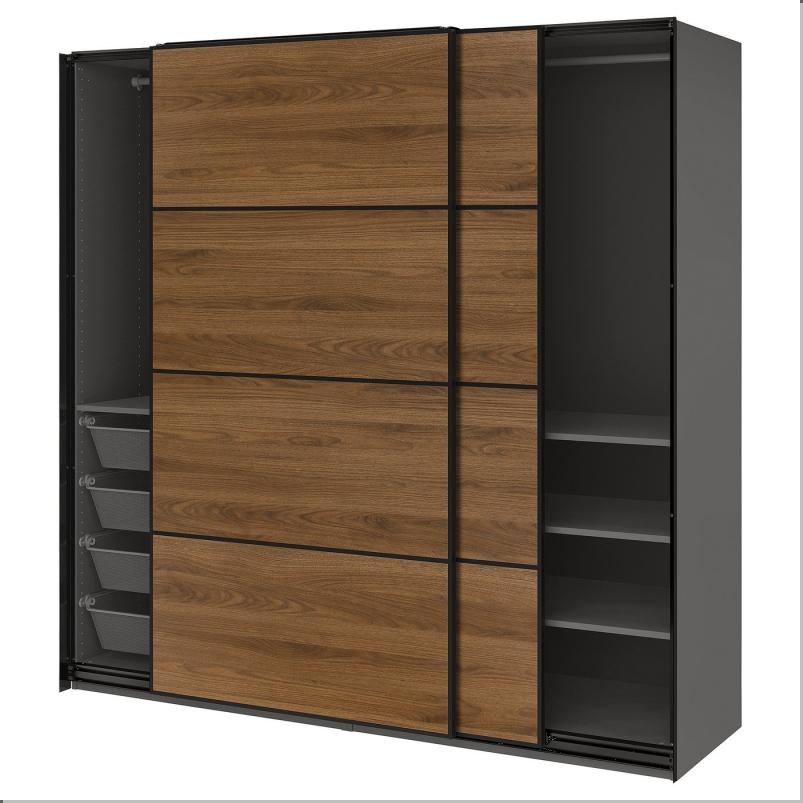 PAX パックス / MEHAMN メーハムン ワードローブ 引き戸付 - ダークグレー ブラック/両面仕様 ウォールナット 200x66x201cm