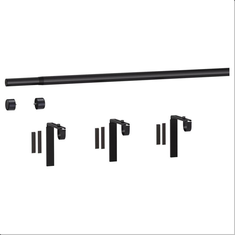 HUGAD フーガード カーテンポールコンビネーション - 壁/天井用ブラケット付き/フィニアル付き ブラック 120-210cm