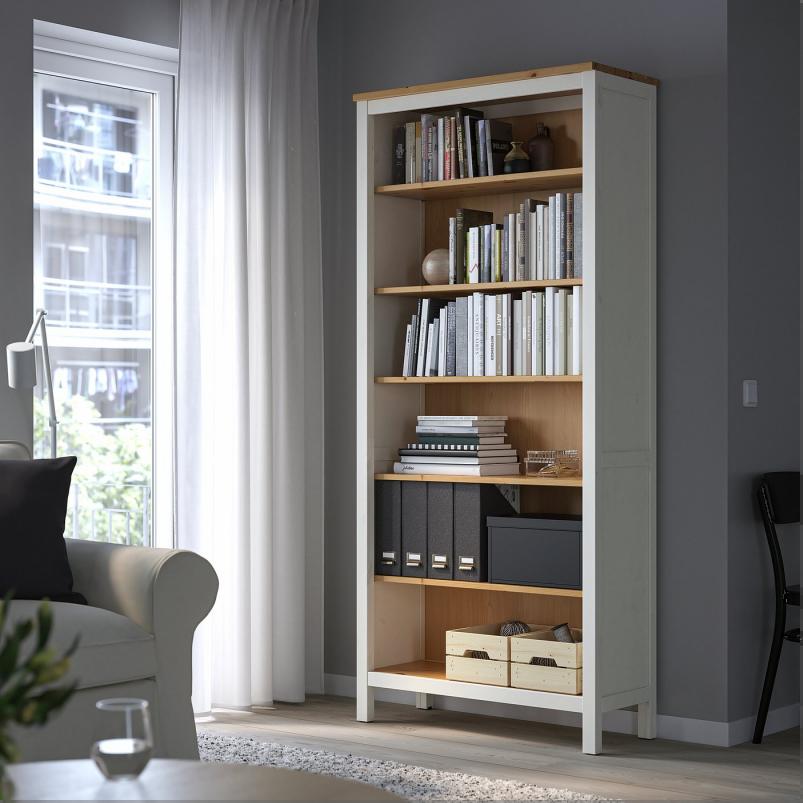 HEMNES ヘムネス 本棚 - ホワイトステイン/ライトブラウン 90x198cm