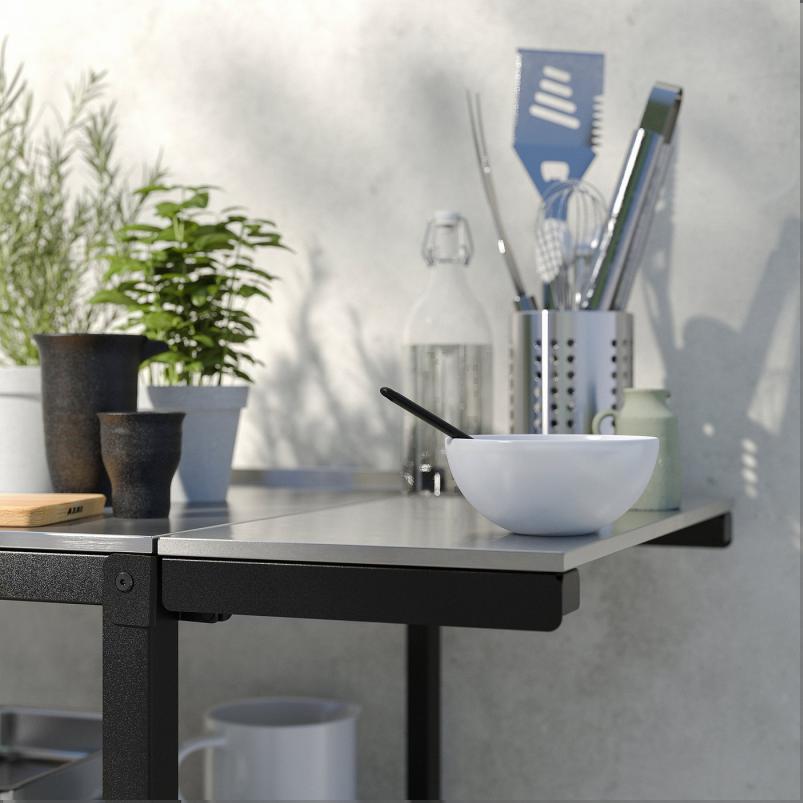 GRILLSKAR グリルシェール サイドテーブル、屋外用 - ブラック ステンレススチール/屋外用 30x61cm