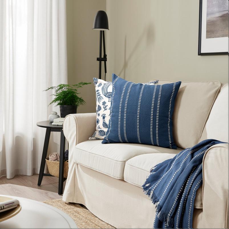 KRUTBRANNARE クルートブレンナレ クッションカバー - ブルー オフホワイト/ストライプ 50x50cm