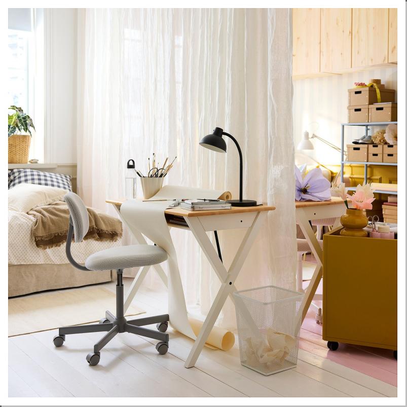 BOLLPOJKE ボルポイケ デスク - パイン材/ホワイト 90x55cm