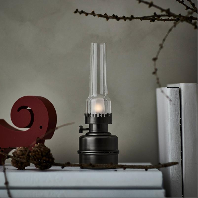 STRALA ストローラ LEDデコレーションテーブルランプ - ガラス 電池式/ダークグレー 19cm