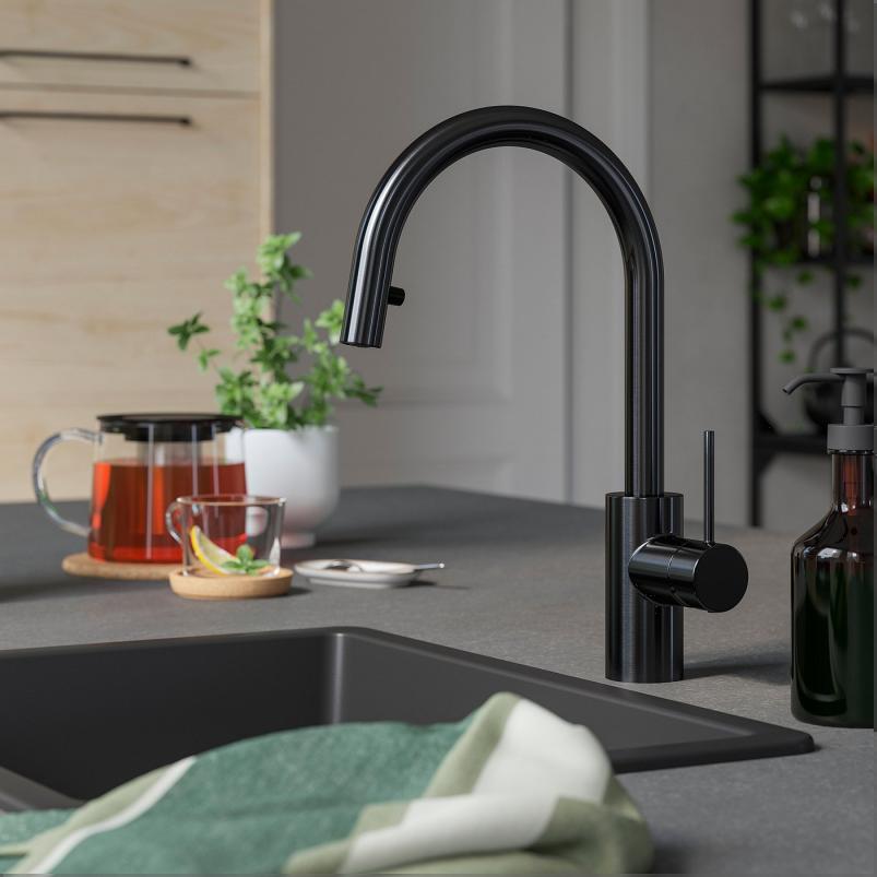 SALLSJON サルショーン キッチン混合栓 引き出し式 - ブラック