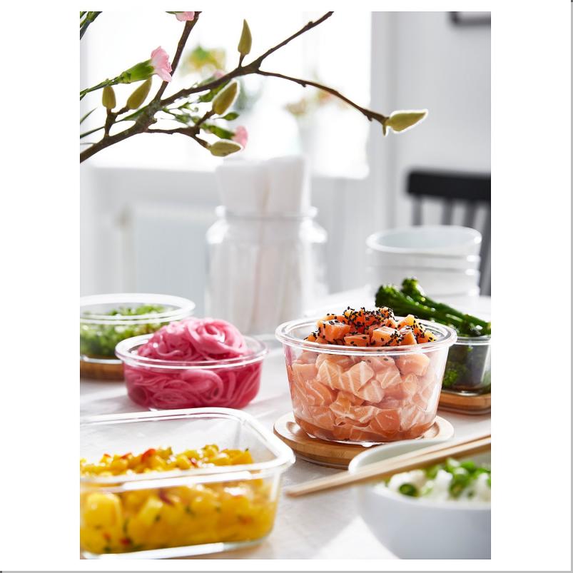 IKEA 365+ 保存容器 ふた付き - 丸形 ガラス/竹 600ml