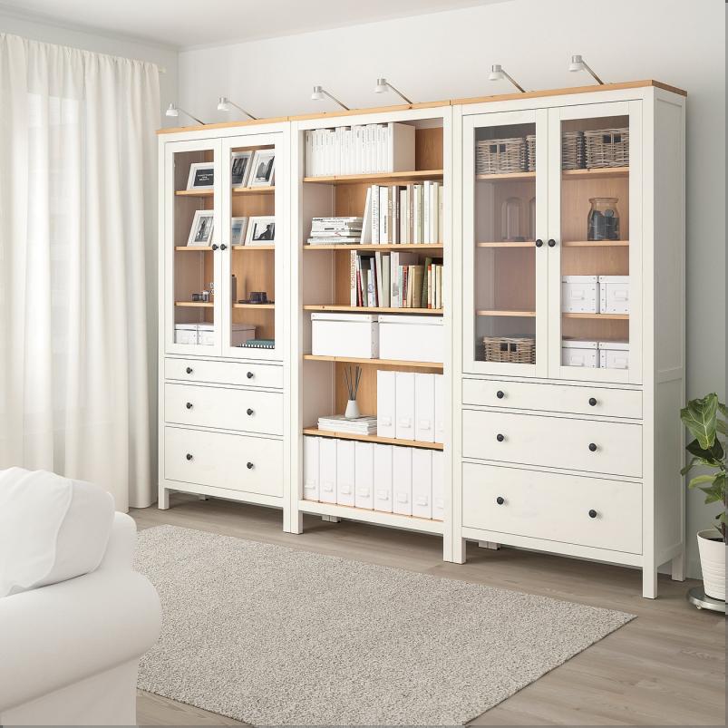HEMNES ヘムネス 収納コンビネーション 扉/引き出し付き - ホワイトステイン/ライトブラウン 270x198cm