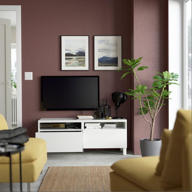 BESTA ベストー テレビ台 引き出し付き - ホワイト/ラップヴィーケン/ストゥッバルプ ホワイト 120x42x48cm