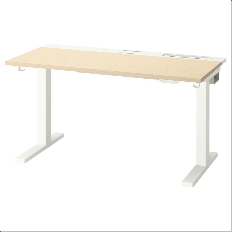 MITTZON ミッツォーン デスク 昇降式 - 100V バーチ材突き板/ホワイト 120x60cm