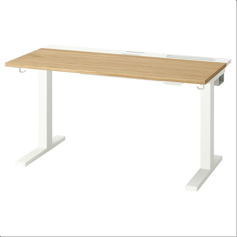 MITTZON ミッツォーン デスク 昇降式 - 100V オーク材突き板/ホワイト 120x60cm