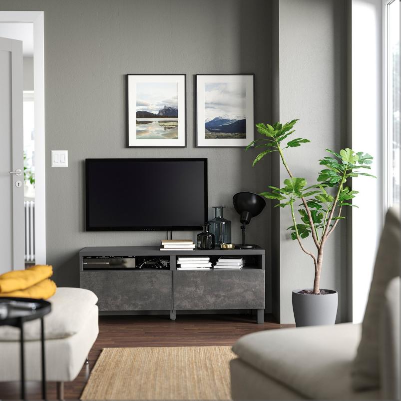 BESTA ベストー テレビ台 引き出し付き - ダークグレー/カルヴィーケン/ストゥッバルプ ダークグレー 120x42x48cm