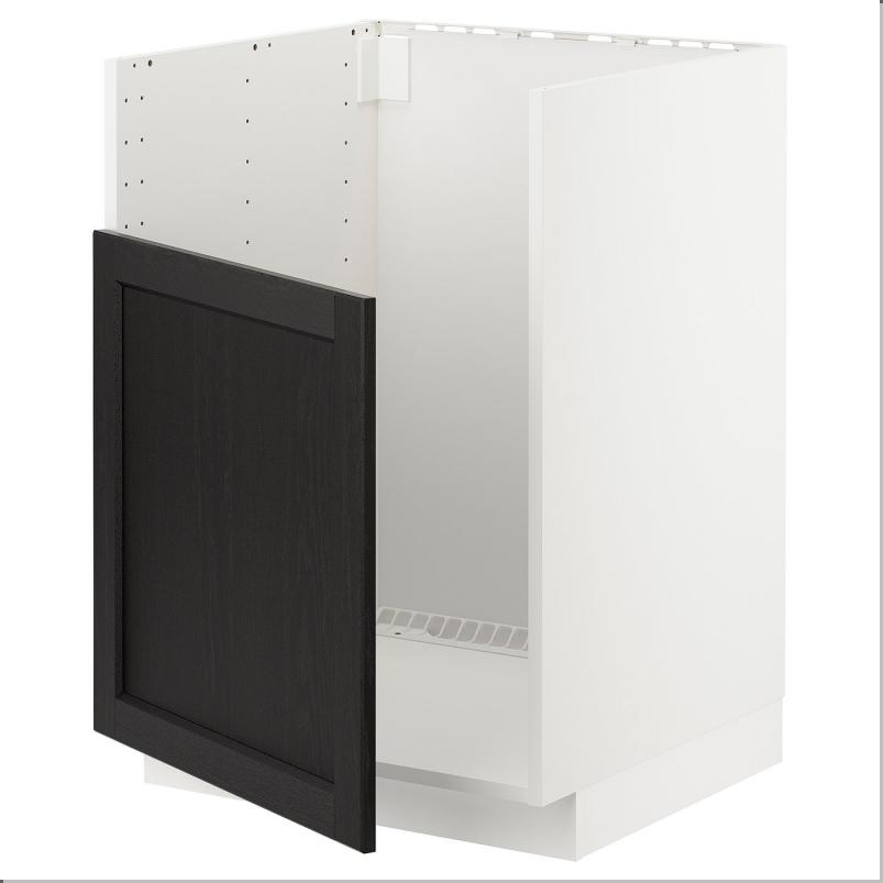 METOD メトード ベースキャビネット TALLSJON/タルショーン シンク用 - ホワイト/レルヒッタン ブラックステイン 60x60x80cm